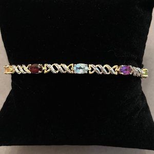 Multi-colored Gemstone & SilverTennis Bracelet, 8"